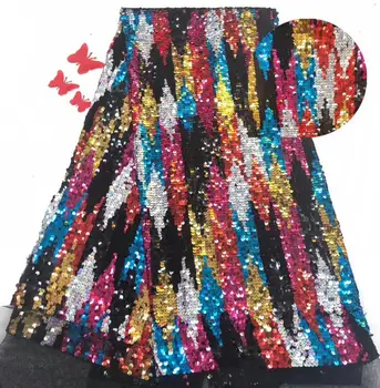 

embroiderd lace fabric Sat-7.3702 with sequins beautiful Nigerian sequins lace fabric for party dress