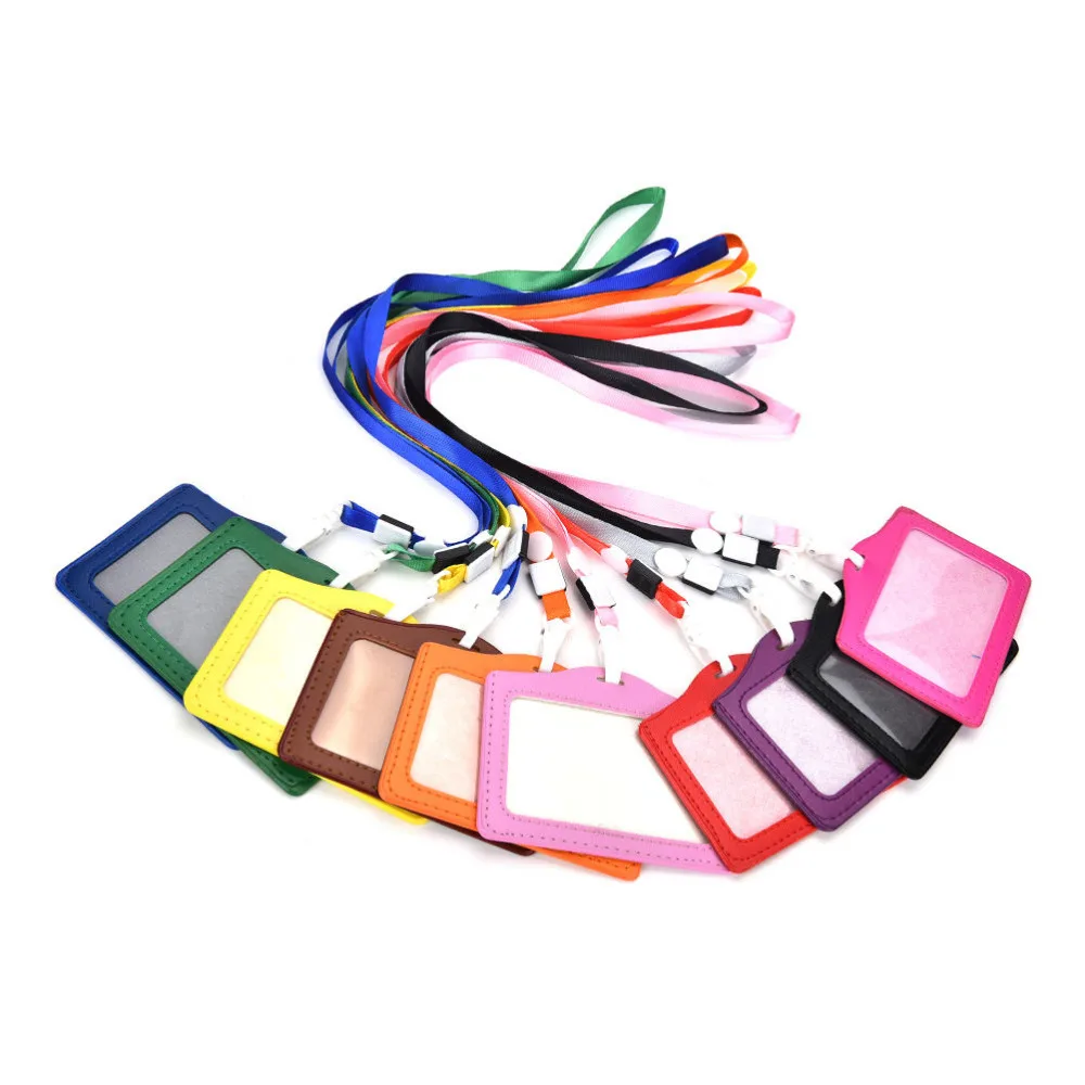 1PCS Candy Colors Name Credit Card  Neck Strap Card Bus ID holders Identity badge with lanyard