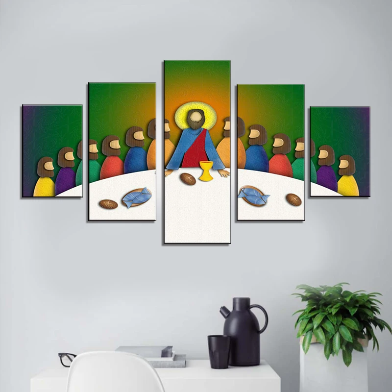 

5 Piece Jesus Last Supper Pictures Wall Art for Living Room Jesus Christ with Apostles Paintings Canvas Artwork Home Decoration