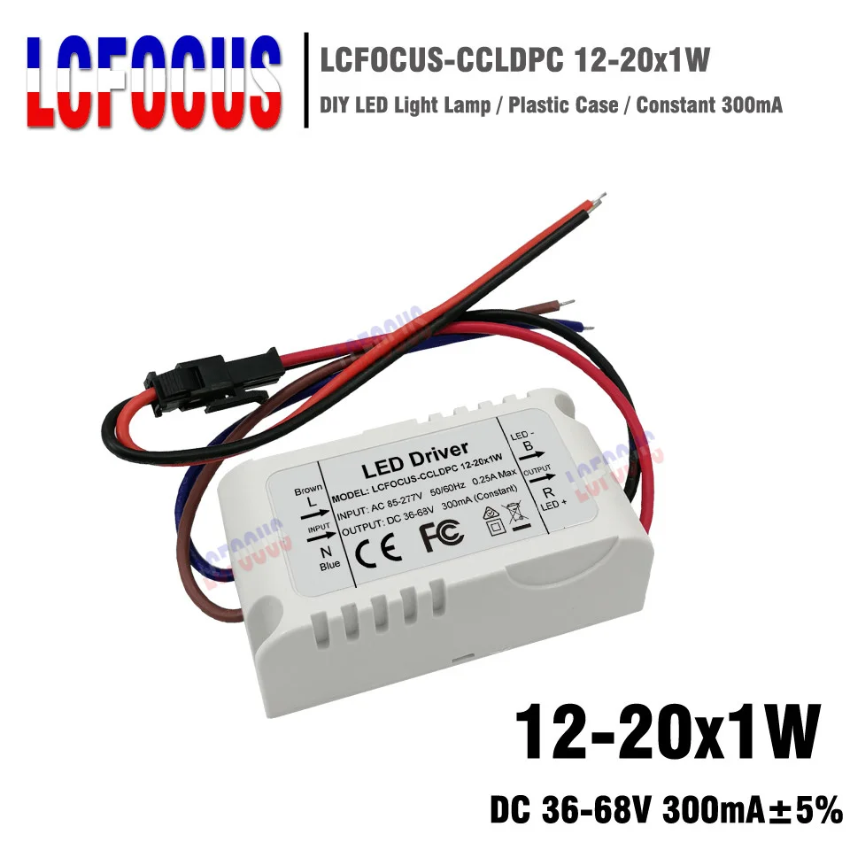 Светодиодный трансформатор 12 20x1W Вт 16 18 20 постоянный ток 300 мА Пластиковый Чехол 14