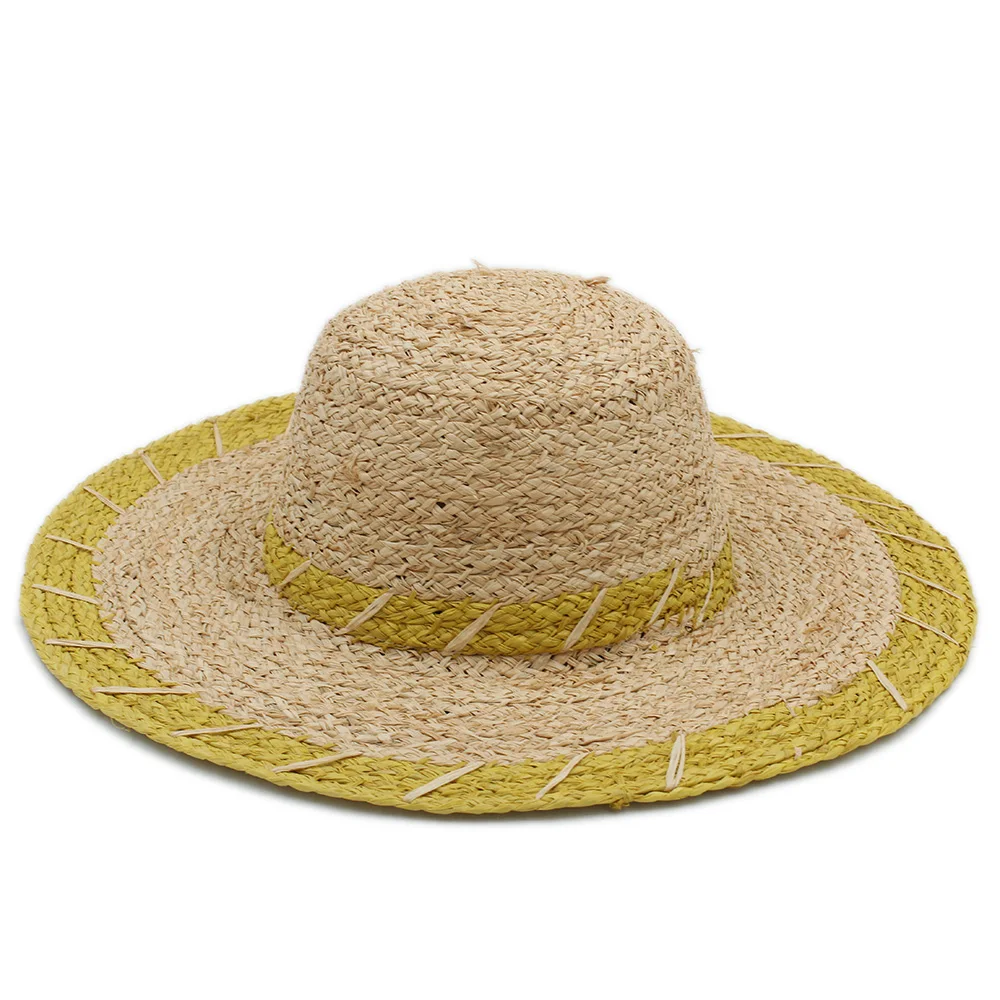 Women Natural Raffia Straw Bucket Hat For Queen Wide Brim Dome Seaside