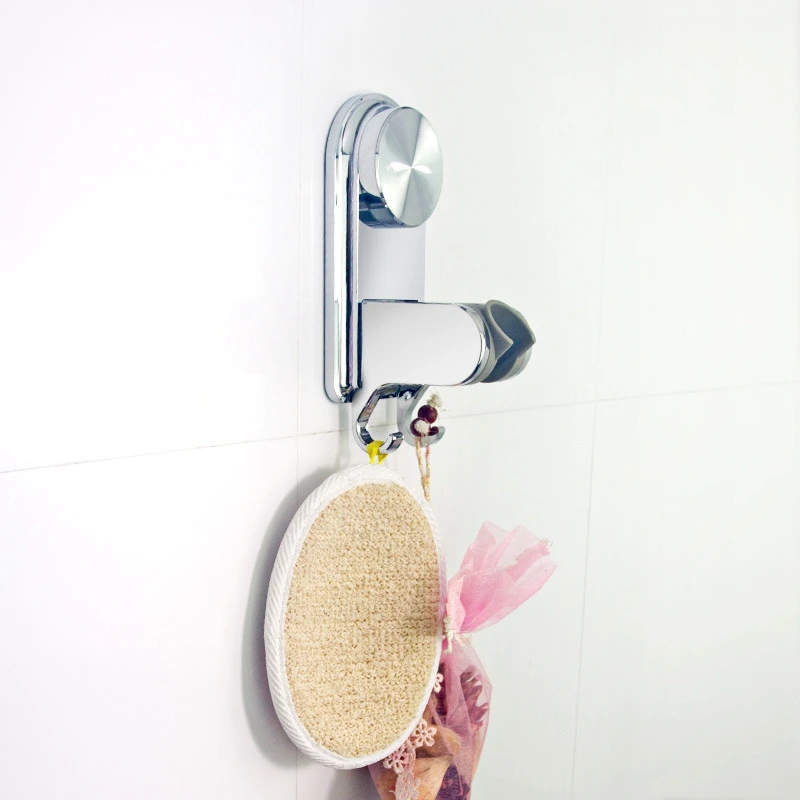 

Universal Adjustable Shower Head Stand Strong Suction Cup with Two Hooks Bathroom Accessories