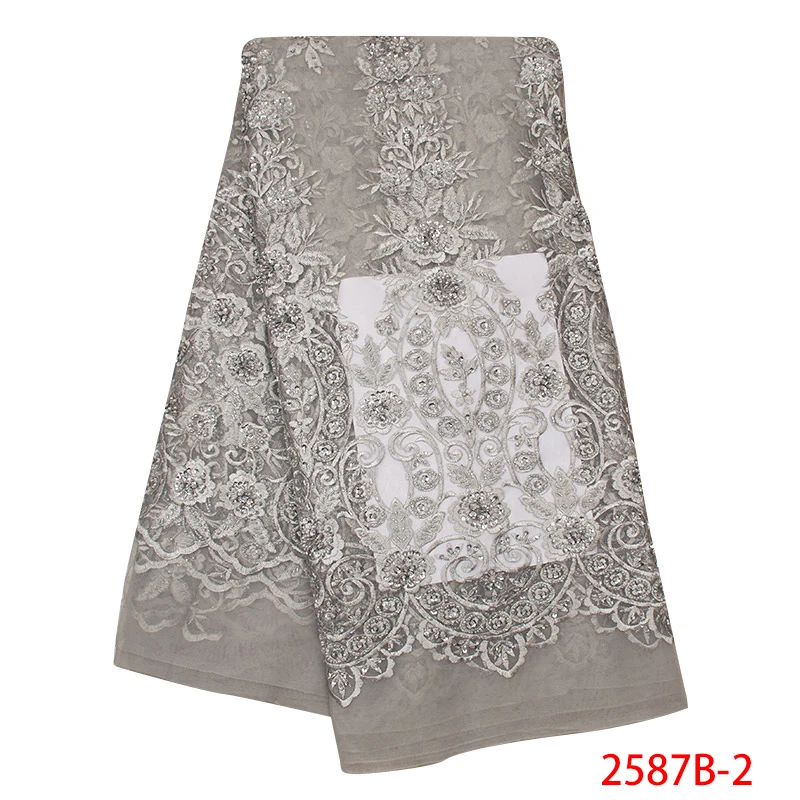 Высококачественная африканская кружевная ткань в нигерийском стиле французская тесьма вышивка Тюлевая сетка с блестками для вечерних платьев KS2587B-1