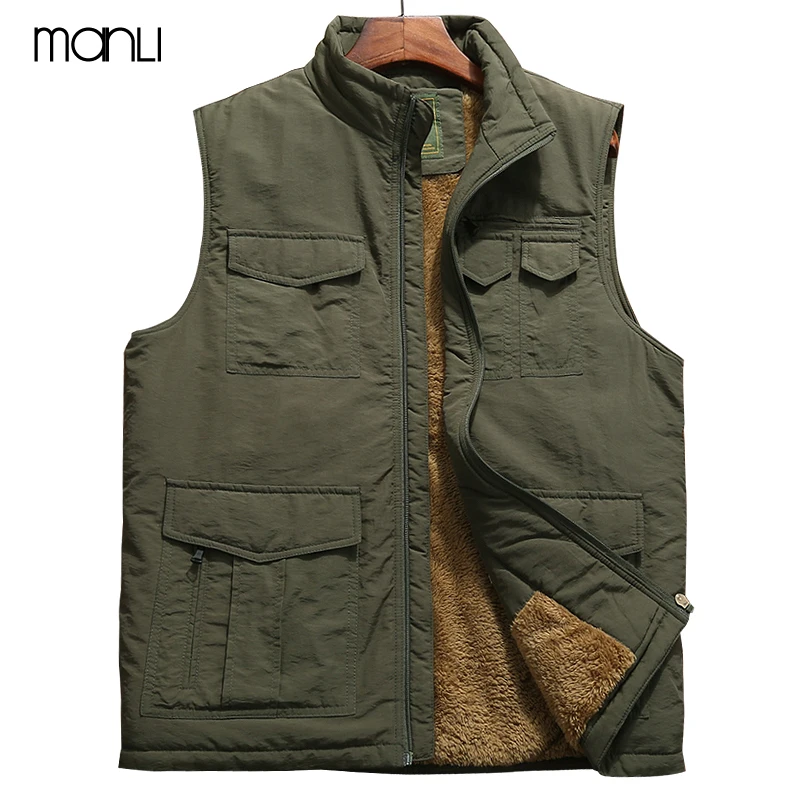 2018 Winter New Mens Warm Vest Men Multi pockets Waistcoat Fleece Mens