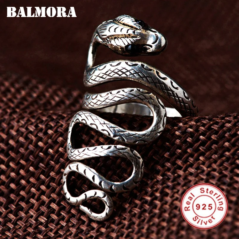 

BALMORA 925 Sterling Silver Snake Open Rings for Women Men Gift Animal Ring Vintage Thai Silver Fashion Jewelry Anillos SY20171