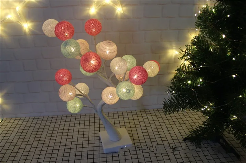 Battery or USB Power Cotton Ball Rose Tree LED Night Light Festival Party Romantic Wedding Home Decor Table Lamp Creative Gift