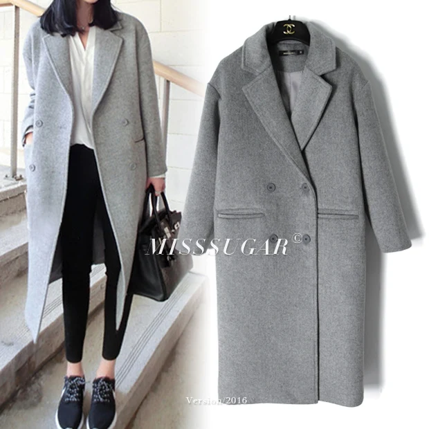 Светло серые шерстяные пальто осень зима 2018 женские Peacoats Саржевые|grey wool coat|womens