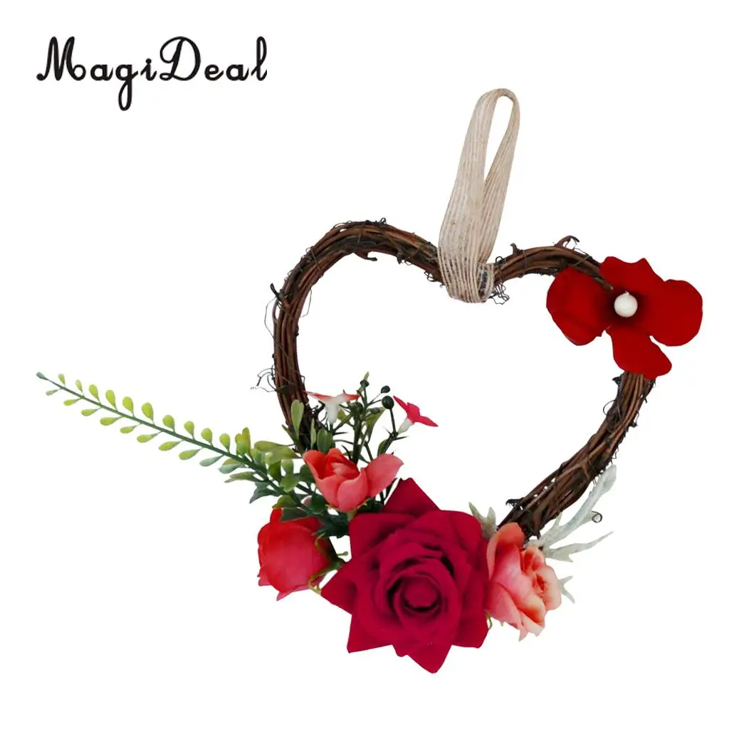Shabby Chic Heart Rattan Artificial Simulation Rose Flower Home Door Lintel Chair Wall Decoration Wedding Party Supplier