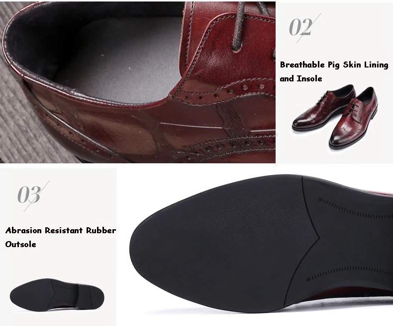 Men's Wedding Dress Shoes Casual Crocodile Genuine Leather Pointed Toe Oxfords Shoes Bussiness Brogues Shoes Moccasins For Men (7)