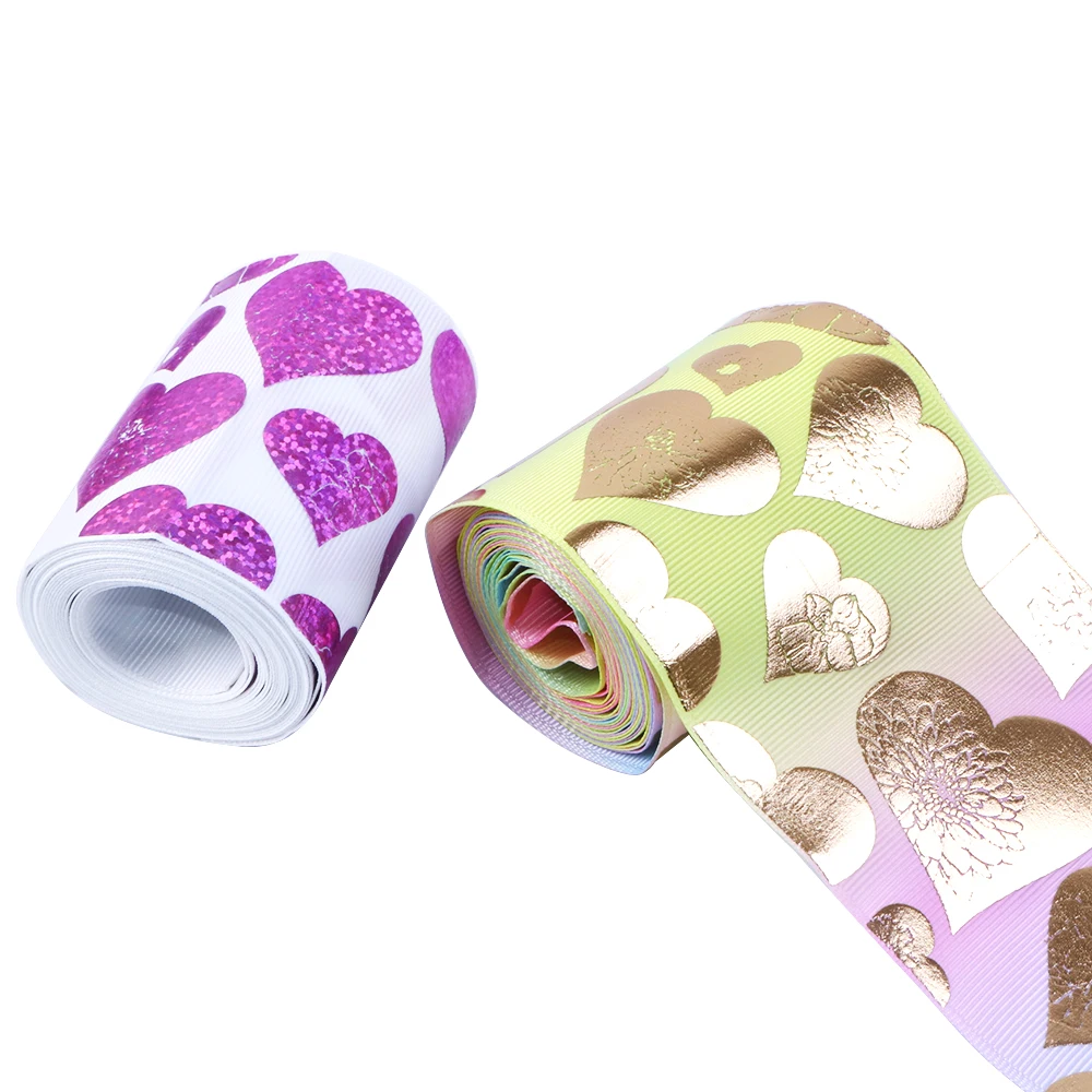 

David accessories 3" 75mm Gold Foil Printed Grosgrain Ribbon, DIY Handmade Materials, Wedding Gift Wrap Gift Giving,5Yc5109