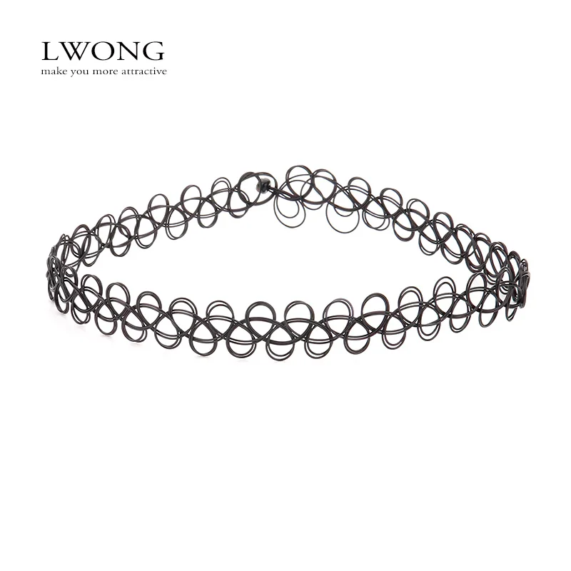 Super Fashion 90s Black Elastic Tattoo Choker Necklace for Women Boho