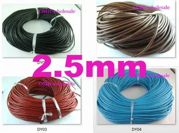 

wholesale 2.5mm 5m Fashion Black red White blue coffee Real Leather Thread Cord For Necklace Bracelet without clasps Strands