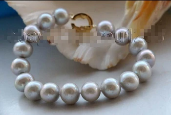 

shipping8" Genuine Natural 11mm Gray Round Pearl Bracelet KGP #f1949!