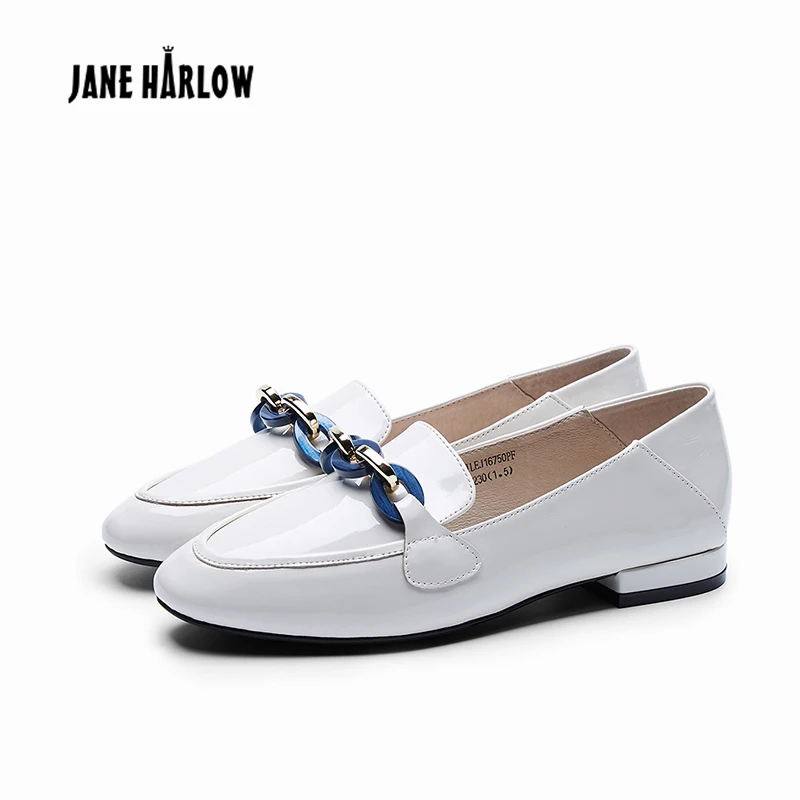

2019 Europe America Luxury Leather Women Shoes Fashion Generous Mature Female Shoe Metal Decoration Simple Lady Low Heel Shoes