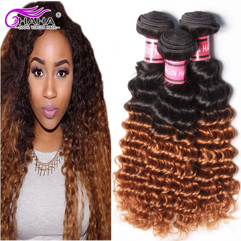 

Peruvian Curly Hair Weave 3 Bundles Ombre Human Hair Weave T1b/30 Tissage Bresilienne Two Tone Curly Hair