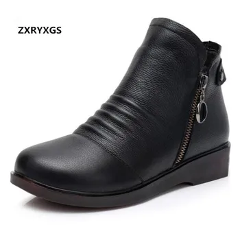 

HOT Plus Size Spring Fashion Casual Shoes Woman Boots Flat Non-slip 2019 New Warm Winter Boots Genuine Leather Shoes Snow Boots