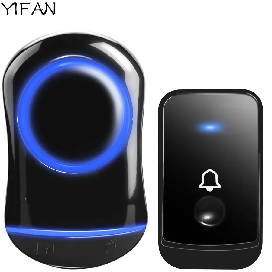 

YIFAN Waterproof Wireless Door Bell Chime ring EU Plug 200M long range smart Doorbell 1 2 button 2 receiver 110V 220V LED light