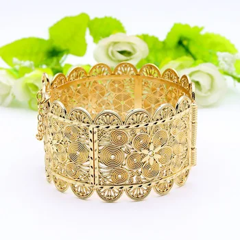 Vintage Women Flower Cuff Bracelets Gold-color Punk Style Bangles For Women Vintage Hollow Out Design India Rome Bridal Jewelry