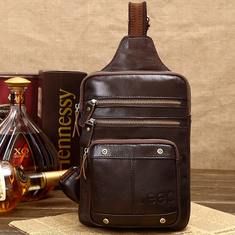 

New 2018 Men Vintage Genuine Leather Cowhide Travel Sling Pack Shoulder Cross Body Messenger Chest Bag