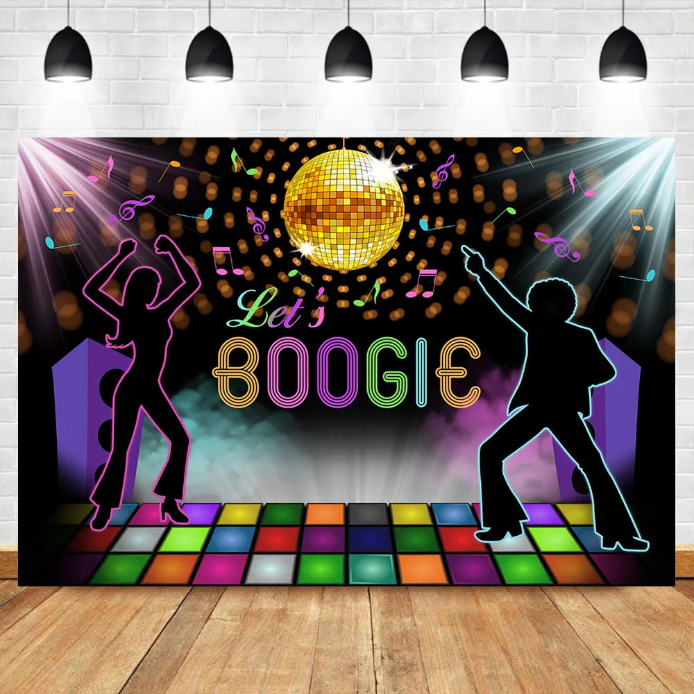 

Let's Boogie Party Decoration Backdrop Seventies Rainbow Disco Ball Boogie Fever Birthday Celebration Party Photo Background