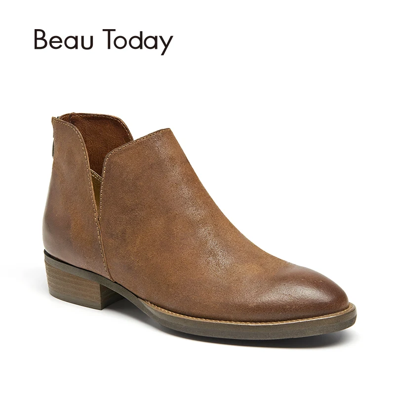 

BeauToday Women Ankle Boots Cow Suede Genuine Leather Zipper Closure Top Quality Autumn Winter Lady Boots Handmade 03125