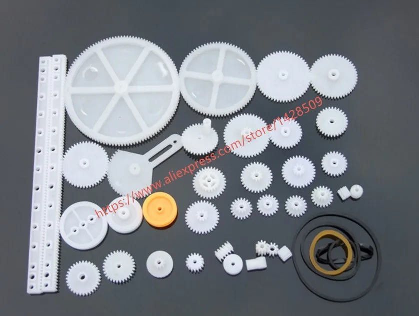 

34 pcs/lot different type plastic mini gear and gear rack and worm and worm gear belt pulley for DIY toy model