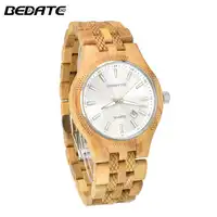 BEWELL Top Brand Luxury Dress Men's Gift Wood Watch Time Clock Quartz Wristwatch Full Nature Olive Wood Relogio Masculino 141A