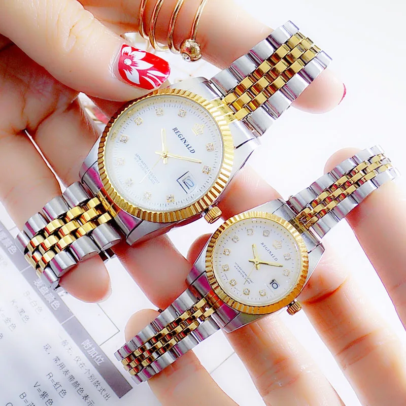 

REGINALD Men Watches Top Brand Luxury Quartz Watches Fashion Couple Watches Silver Gold Stainless Steel Watches Men Women 2019