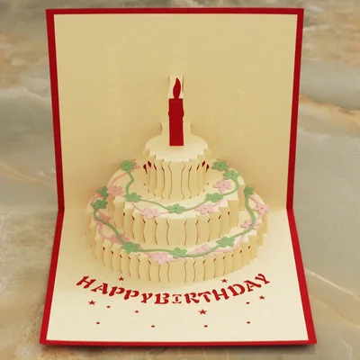 

Handmade 3D Paper cut Birthday Greeting card Folding type Creative Happy Chinese Ethnic Crafts cards Gifts