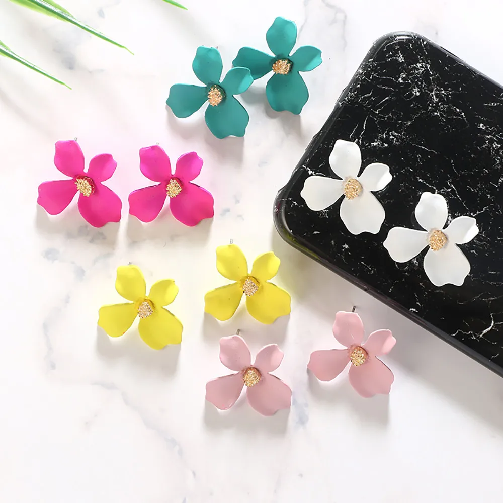 Korean Style Cute Flower Stud Earrings Silver Needle Women Fresh Temperament 5-color Petal Alloy | Украшения и аксессуары