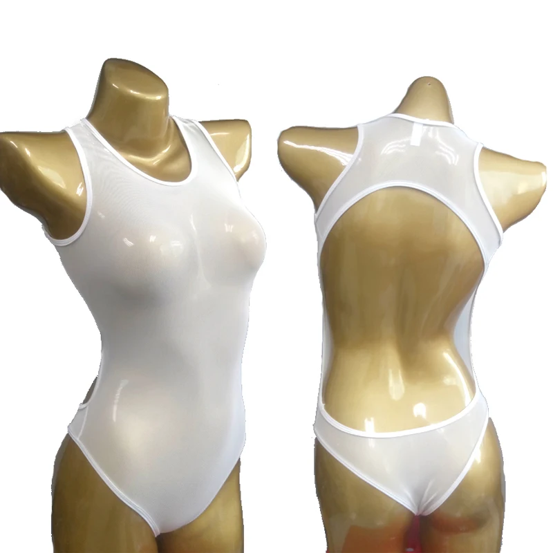 Сексуальное женское Сетчатое прозрачное боди с высоким вырезом, прозрачные сексуальные стринги с открытой спиной, японский купальник Sukumizu, эротическое белье F19