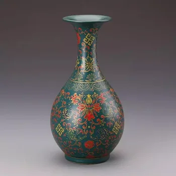

Free shipping Yong Zheng green glaze enamel ridge patterns yu-hu-ch'un ceramic ornaments Home Furnishing floral decoration vase