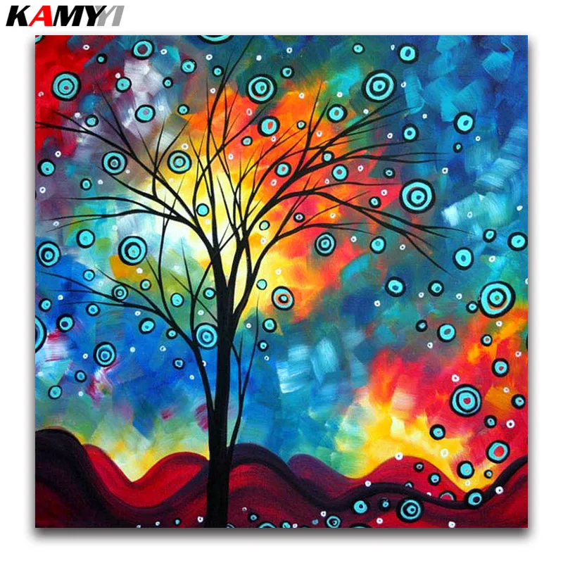 

Full square Diamond painting Cross stitch Cartoon color tree leaves round Diamond mosaic 3D DIY full Diamond embroidery scenery