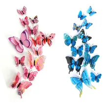 12pcs/lot Plastic Artificial Double Layer Wing 3D Butterfly Pin Clip Jewelry for Mosquito Net Curtain Christmas Tree Party Decor