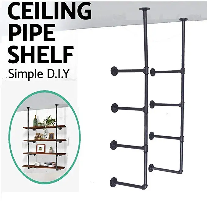 

Industrial Pipe Shelf Brackets/Kits 4-tier Bookcase Pipe Wooden Wall Shelves Rustic Mounted Kitchen Shelf Silver Brush Black