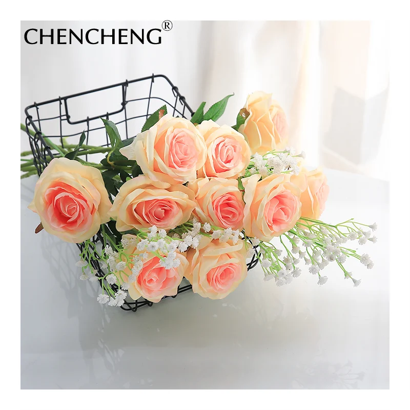 CHENCHENG 48 см 11 шт./лот красные фиолетовые искусственные цветы роза свадебное