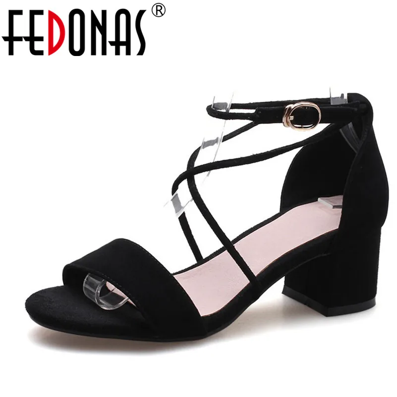 

FEDONAS New 2018 Gladiator Women Genuine Leather Shoes Woman Roman Sandals Peep-toe High Heeled Summer Shoes Suede Sandals