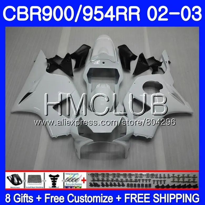 

Body Glossy white For HONDA CBR900RR CBR 954 RR CBR900 RR CBR954RR 02 03 67HM14 CBR954 RR CBR 900RR CBR 954RR 2002 2003 Fairing