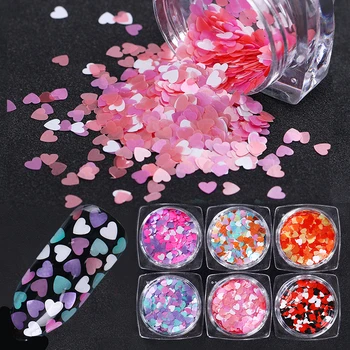 

1 Box Mixed Color Heart Shape Nail Sequins Flakes Pink Purple Glitter Paillette Nail Art Decoration