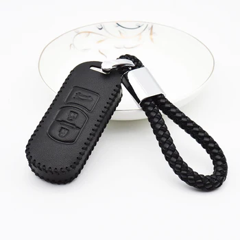 

2018 Leather Car Remote Key Case Cover For Mazda 2 3 6 Axela Atenza CX-5 CX5 CX-7 CX-9 2015 2016 2017 Braid Woven Rope Keychain
