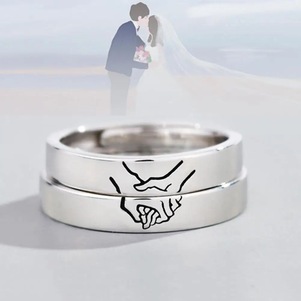 

Romantic Holding Hands Open Ring Couple Wedding Bands Finger Rings Statement Jewelry