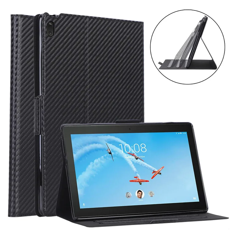 Чехол для lenovo Tab E10 E 10, TB-X104F, 10,1 дюймов, чехол для планшета из искусственной кожи, многоугольная передняя откидная крышка-подставка, Чехол+ пленка+ ручка - Цвет: Черный