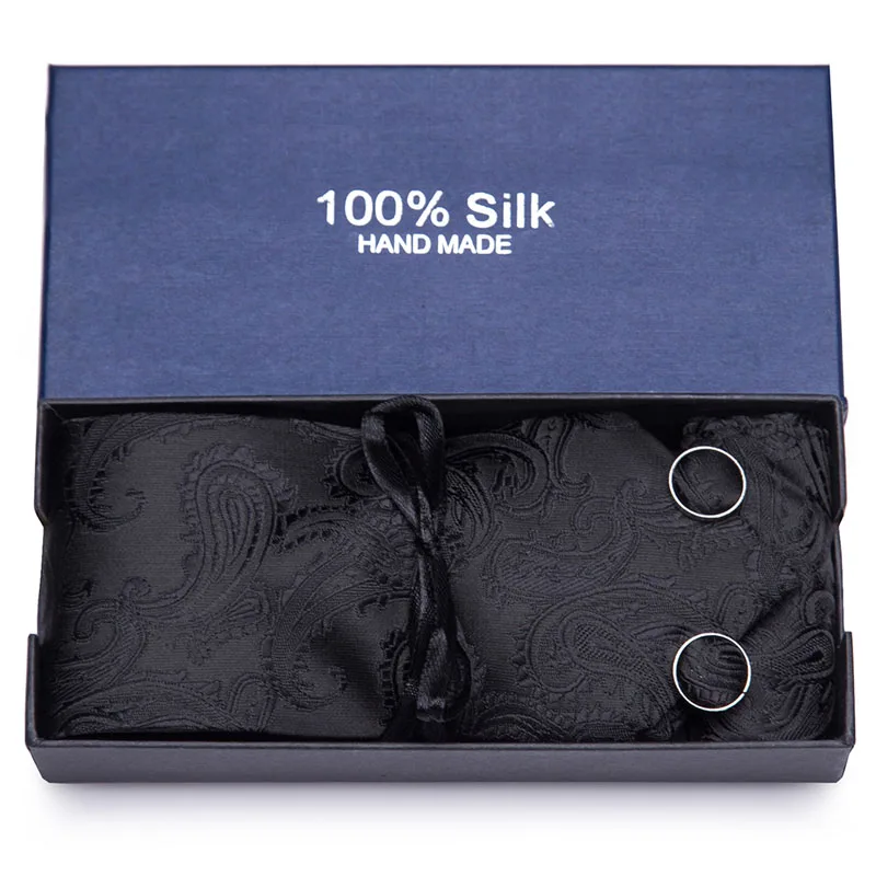  Hot Sale Wedding Pocket Square Black Solid Ties For Men Suit Gravatas Corbatas 7.5cm Necktie Cravat