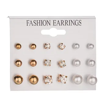 

9 Pairs/set New Simple Ball Big Small Simulated Pearl Crystal Flower Heart Stud Earrings Set Women Girl Fashion Jewelry