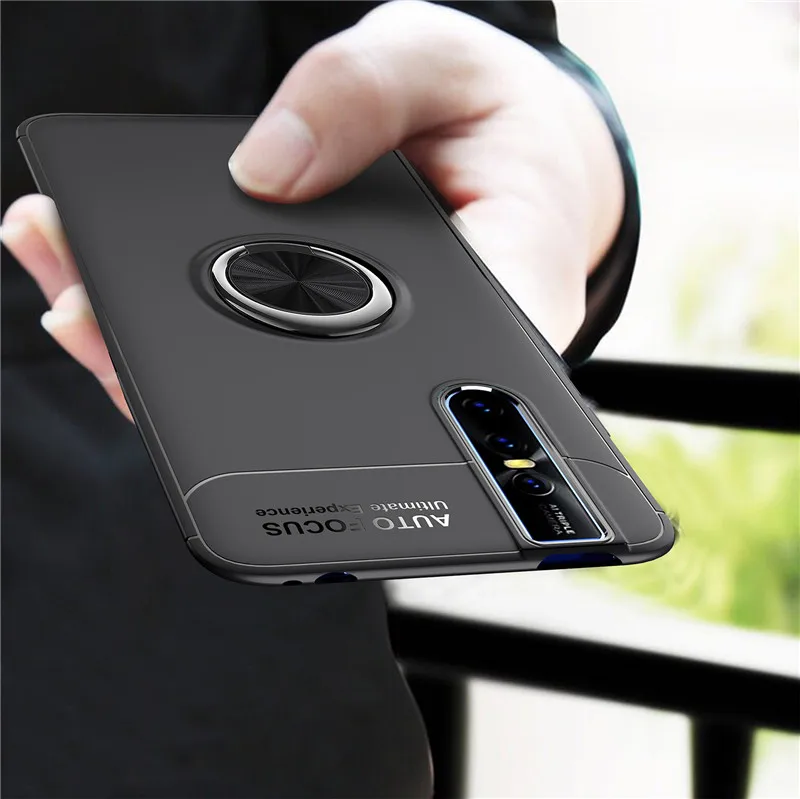 Armor Case For Vivo V15 Pro X27 Car Holder Magnetic Finger Ring Shell Soft TPU Silicone Rubber Case For IQ00 Shockproof Cover