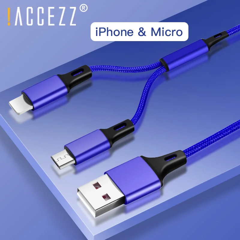 

!ACCEZZ 2 in 1 8 Pin Lighting Cable For iPhone X XS MAX XR 8 7 Plus Micro USB Charging Cables For Samsung S7 Phone Charger 1.25