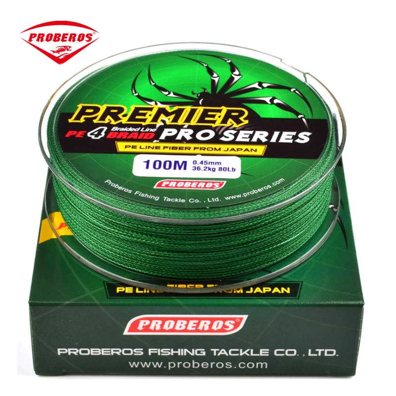 PRO BEROS 100M PE Braided Fishing Lines 4 Strands 8LB 10LB 20LB 60LB 100LB  Fishing Line Yellow Blue Green Red Grey