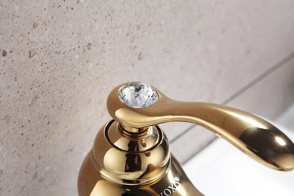 XOXO Ванная комната бассейна золотой кран, латунь с бриллиантом/кристалл корпус кран Одной ручкой кран горячей и холодной воды 50015GT