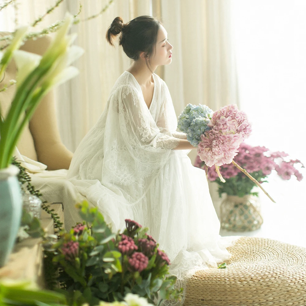 MM132 New Arrival Summer 2017 three quarter sleeve v neck large bottom vintage elegant long maxi eyelash lace dress black white long-white-lace-dress