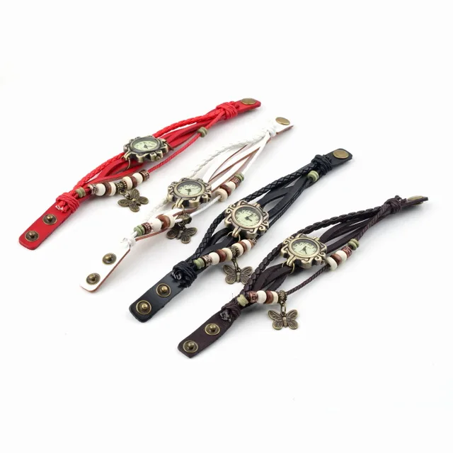 1Pcs Vintage Butterfly Bracelet Watch Quartz Movement Girl Women Leather WristWa 1Pcs Vintage Butterfly Bracelet Watch Quartz Movement Girl Women Leather WristWa